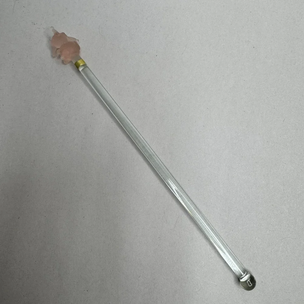 Vintage Stirrer‎ Swizzle Stick Pink Satin Glass Elephant Charm Made in Taiwan